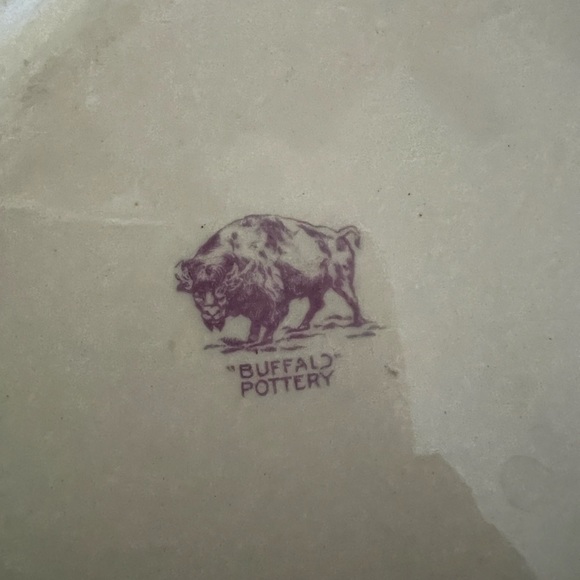 Buffalo China Platter Blue Flowers With Gold Swirl Detailing Marked 11 5/8" - Picture 3 of 4